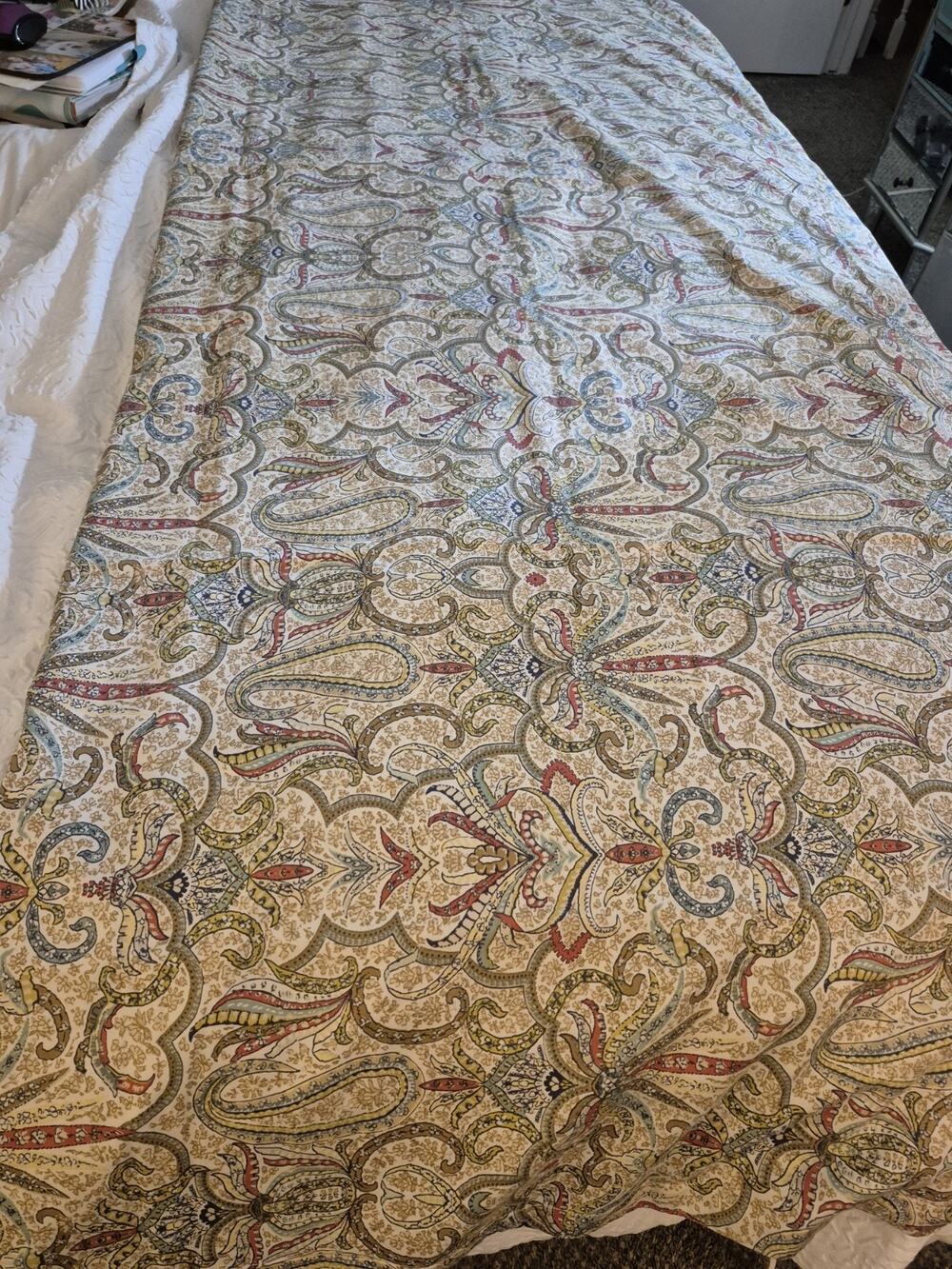 💥 Martha Stewart Queen Duvet Cover Gold Paisley Green Gorgeous Soft